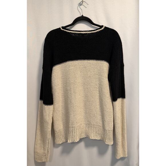 James Perse | Crewneck Cotton Linen Sweater Neutral Ivory Black - Size 1 (Small) - Picture 6 of 8